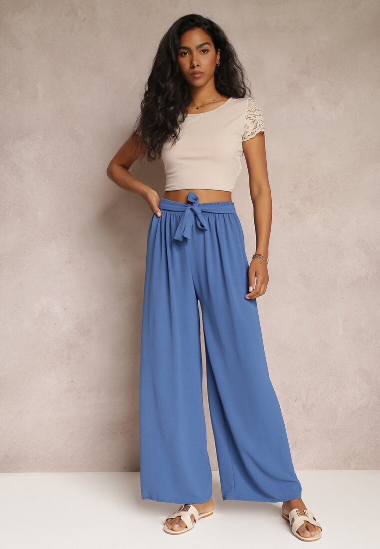 j&x Pantaloni bleumarin cu picioare largi și cu o curea cusută în talie Atita
