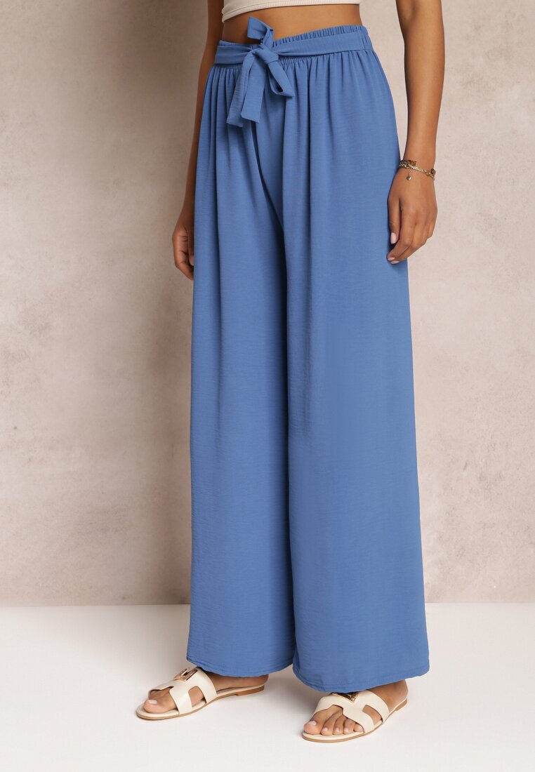 j&x Pantaloni bleumarin cu picioare largi și cu o curea cusută în talie Atita