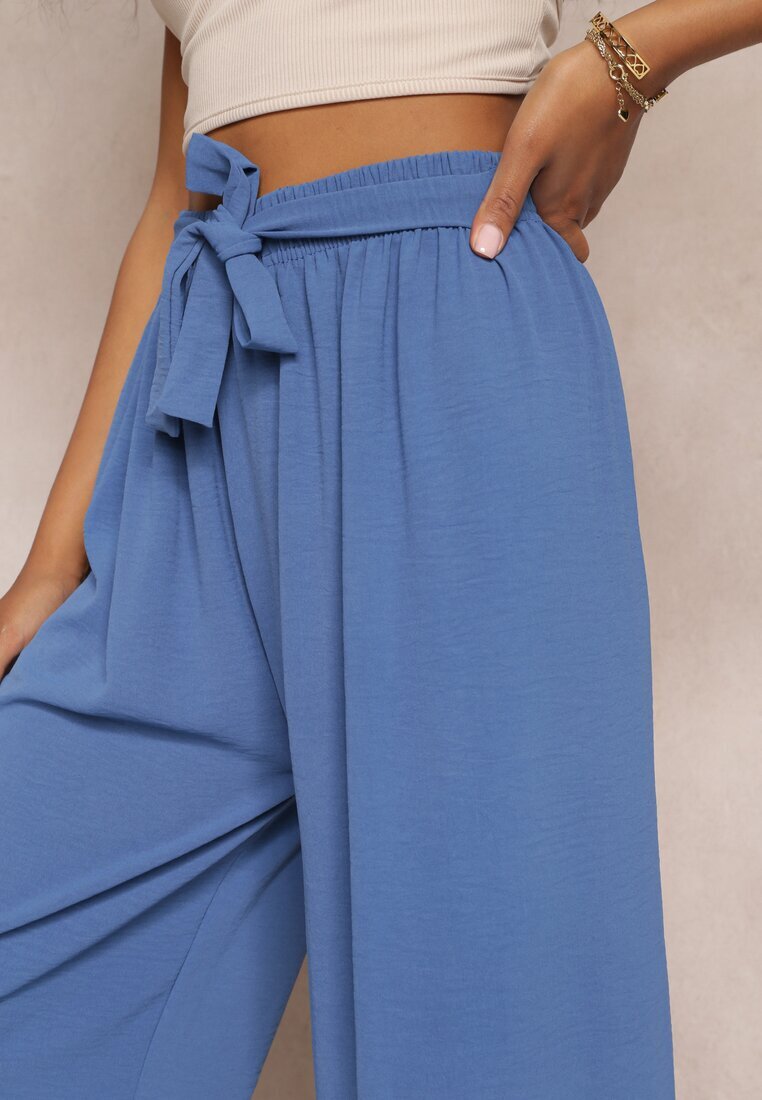 j&x Pantaloni bleumarin cu picioare largi și cu o curea cusută în talie Atita