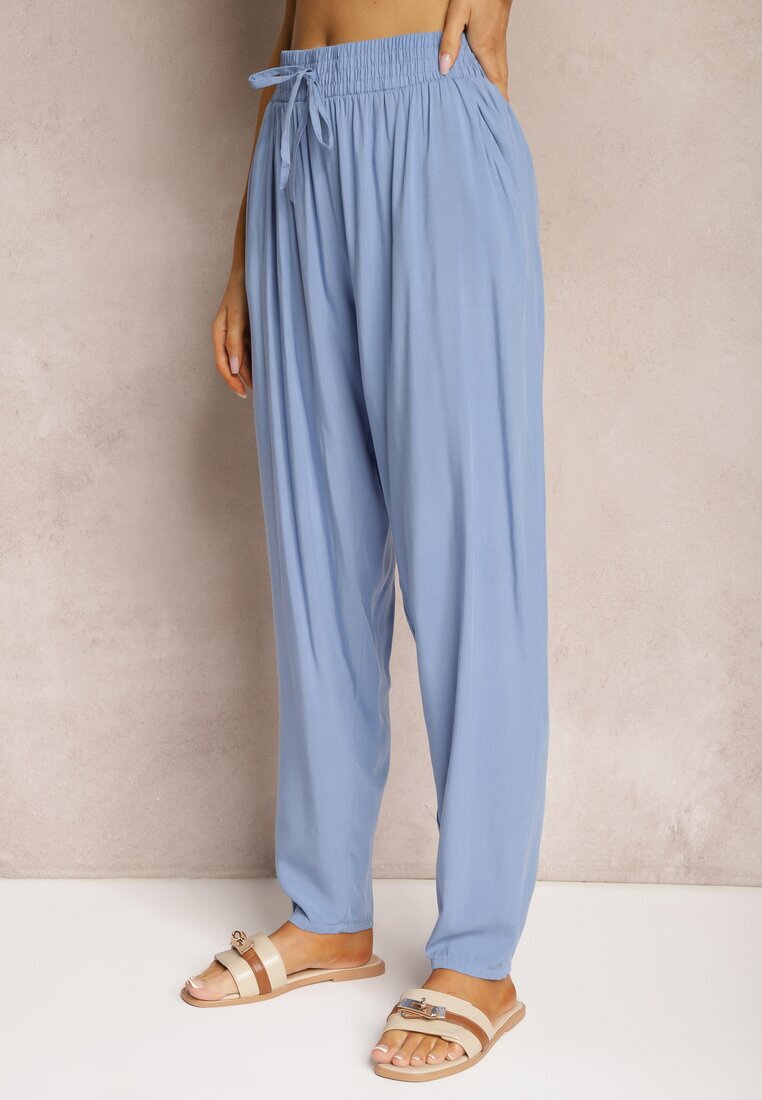 j&x Pantaloni din vâscoză cu elastic în talie și cu picior conic Albastre Sumipaku
