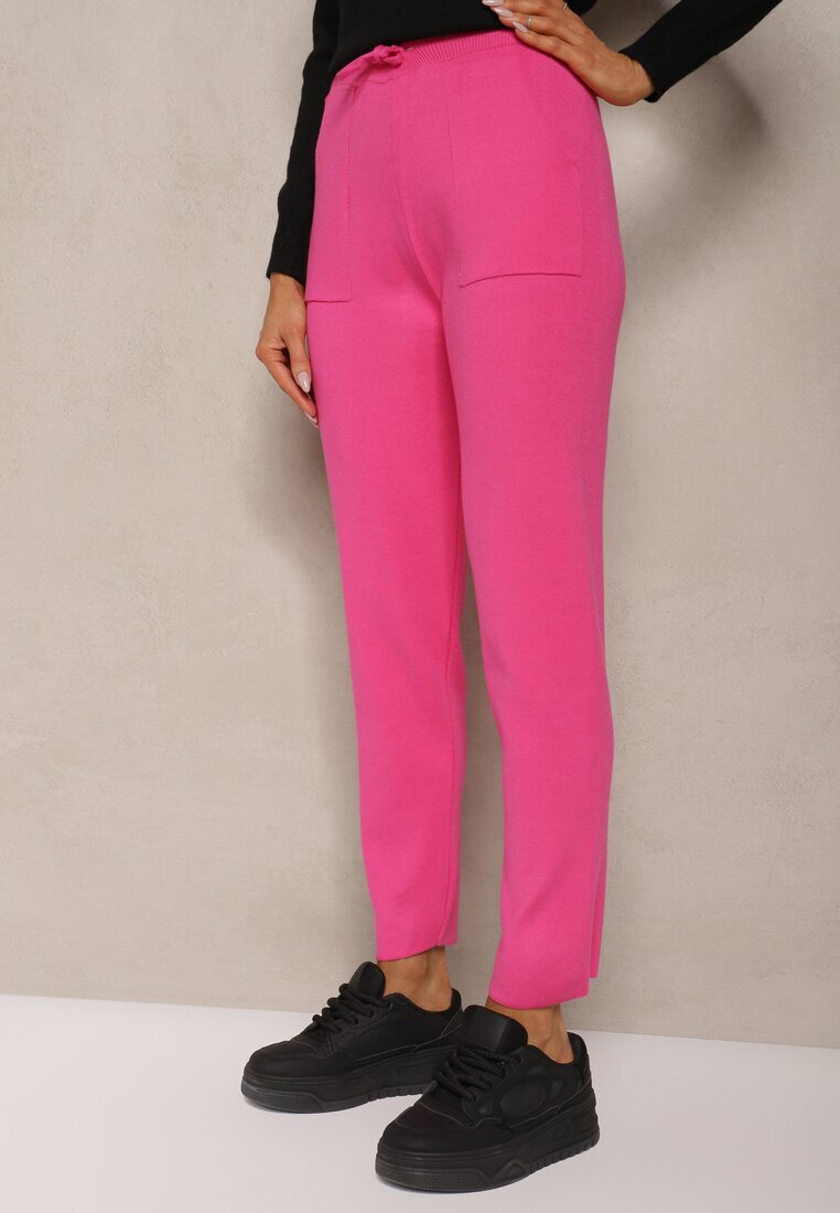 j&x Pantaloni Fucsia din bumbac Talie înaltă Decorați cu șnur Venaline