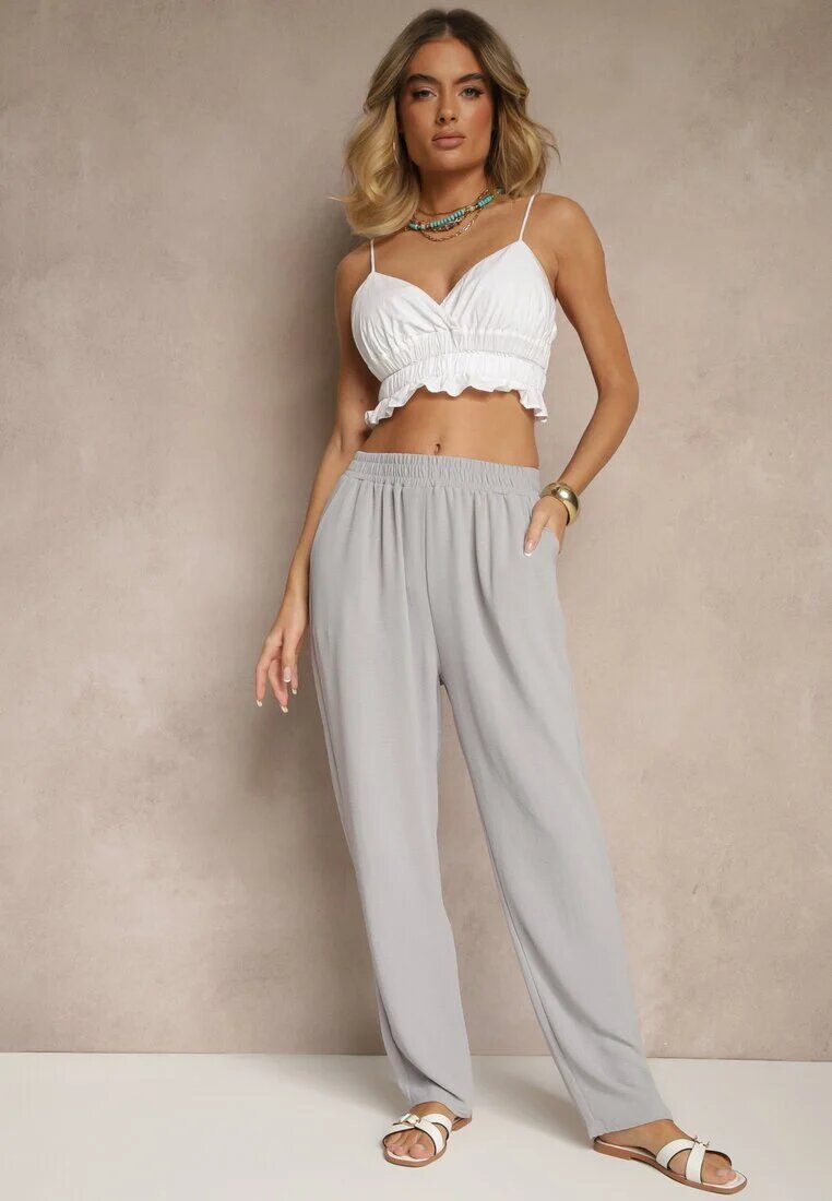 j&x Pantaloni Gri din bumbac Croială Largă High Waist Fanelithia