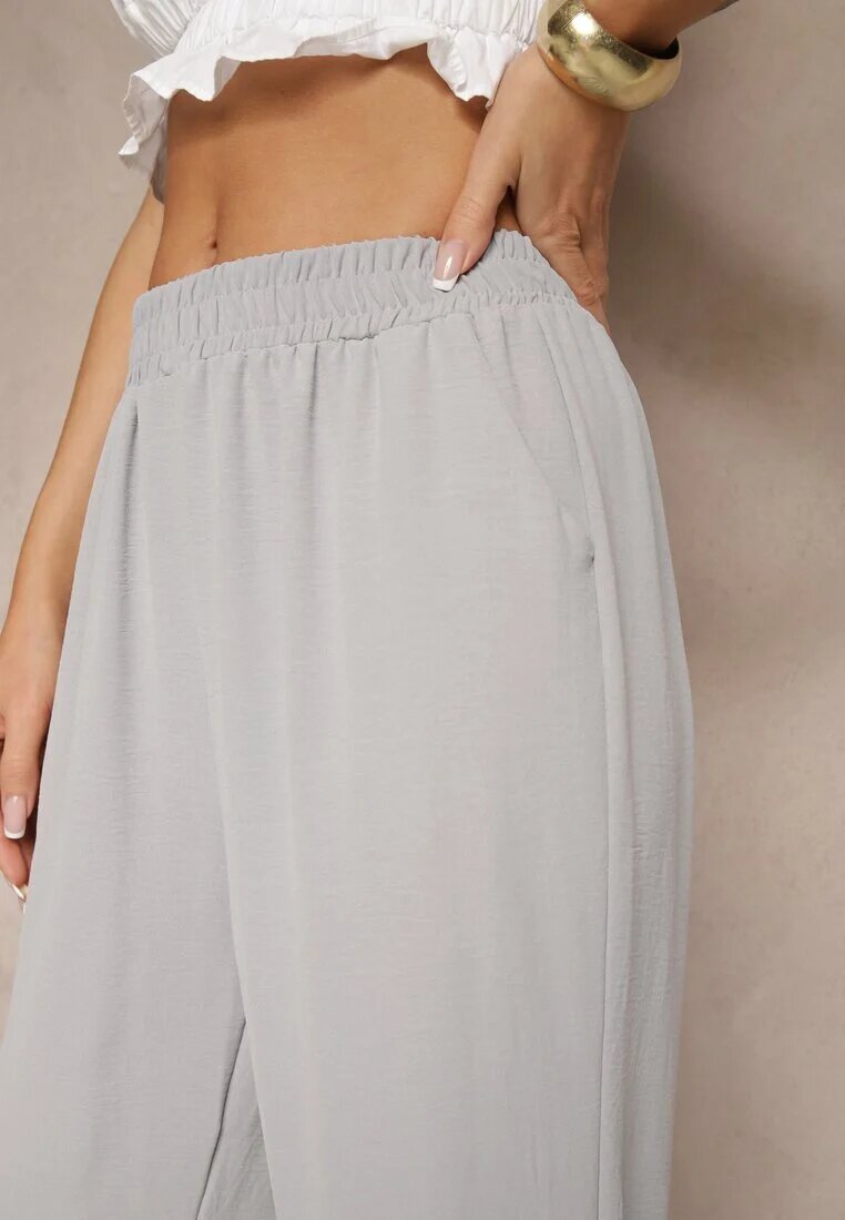 j&x Pantaloni Gri din bumbac Croială Largă High Waist Fanelithia