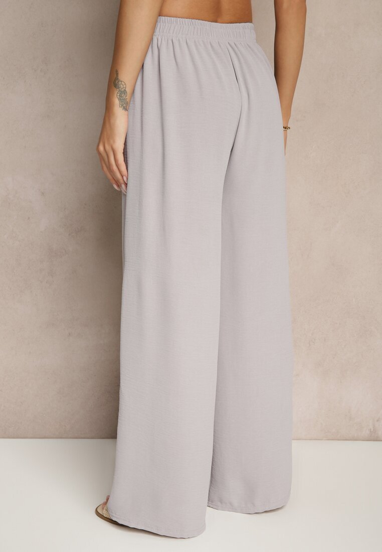 j&x Pantaloni Gri din Bumbac cu Croi Larg cu Legătură Rosanelisa