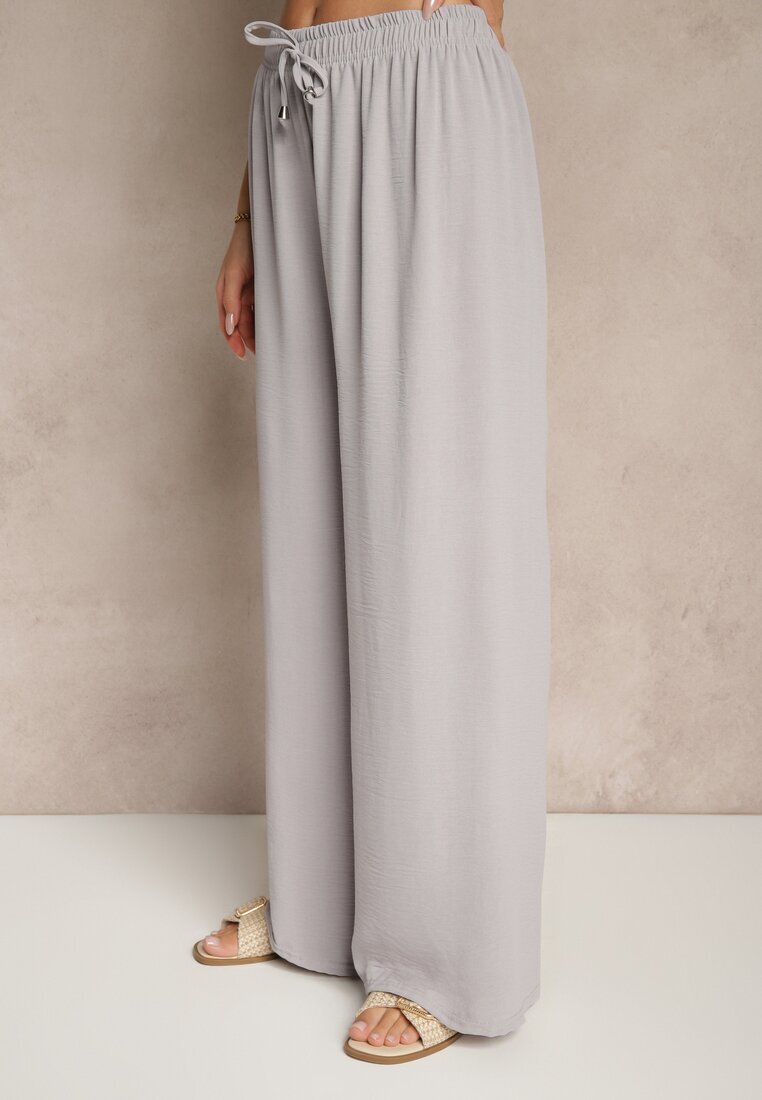 j&x Pantaloni Gri din Bumbac cu Croi Larg cu Legătură Rosanelisa