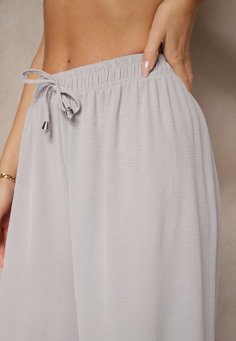 j&x Pantaloni Gri din Bumbac cu Croi Larg cu Legătură Rosanelisa