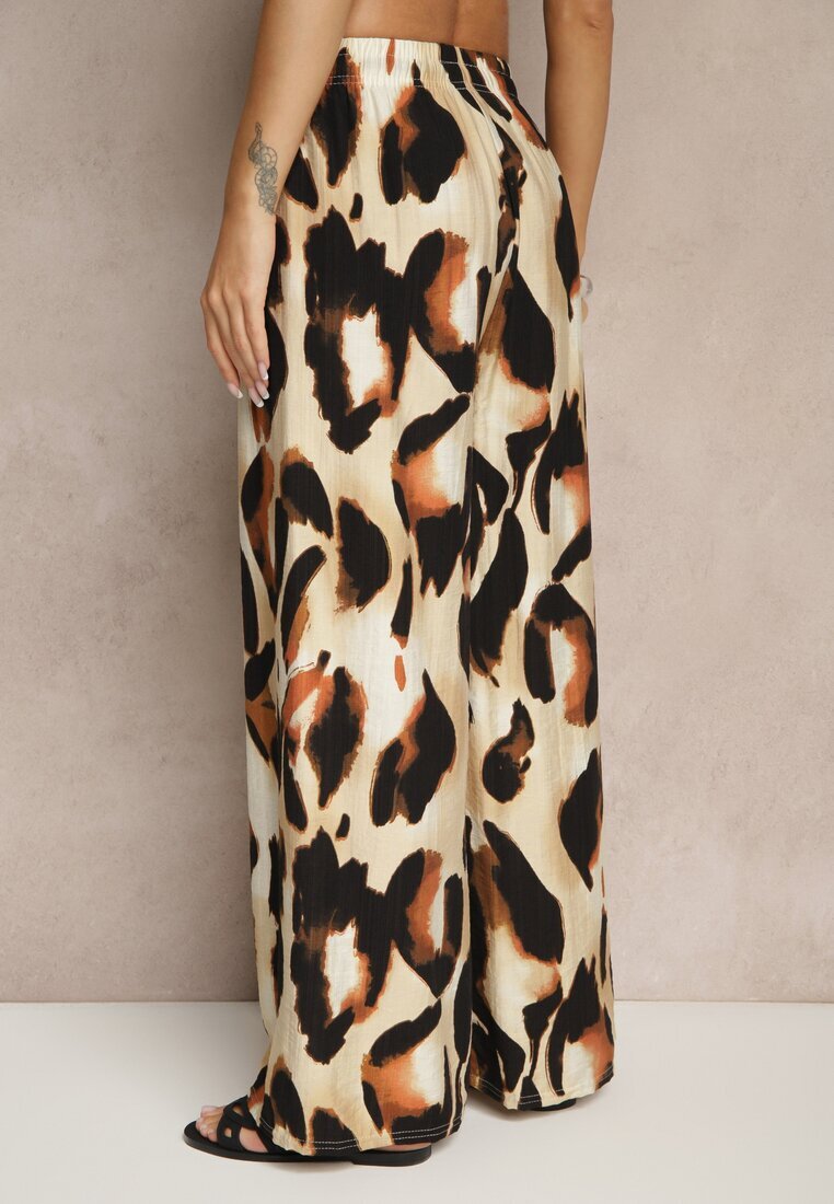 j&x Pantaloni Largi Bej Talie înaltă cu viscoză cu imprimeu leopard Zeviera