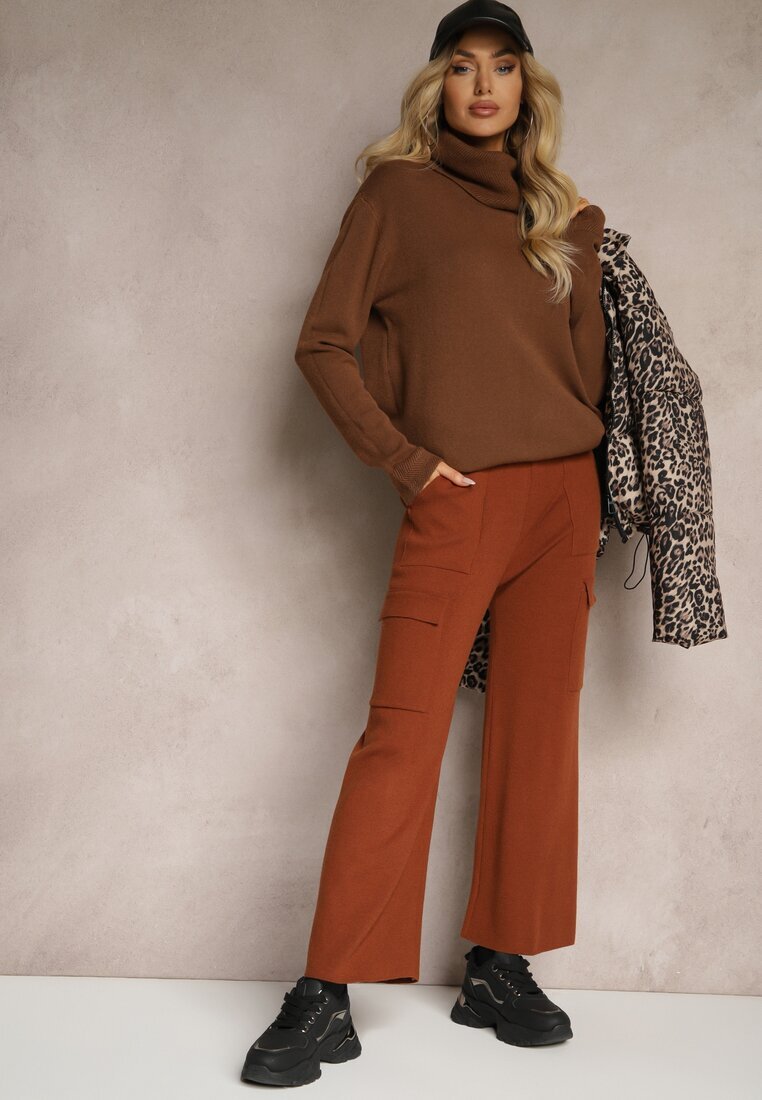 j&x Pantaloni Largi Maro Tricotați cu elastic în talie și buzunare Emithlera