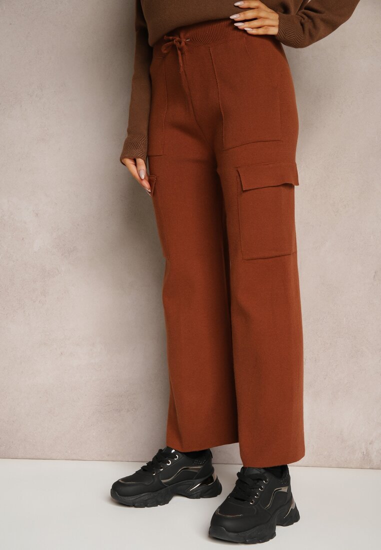 j&x Pantaloni Largi Maro Tricotați cu elastic în talie și buzunare Emithlera