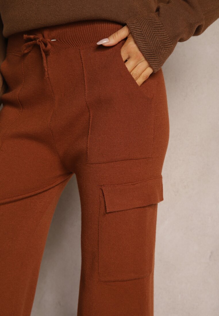 j&x Pantaloni Largi Maro Tricotați cu elastic în talie și buzunare Emithlera