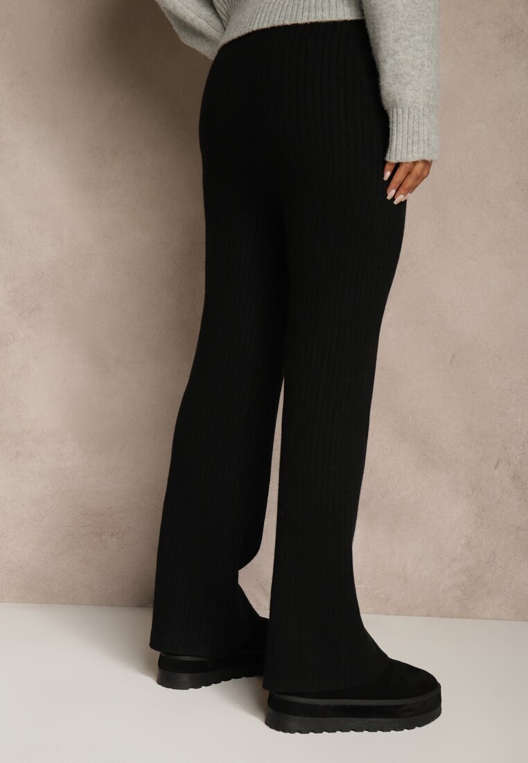 j&x Pantaloni Largi Negri cu Lână High Waist din Material Reiat Reinna