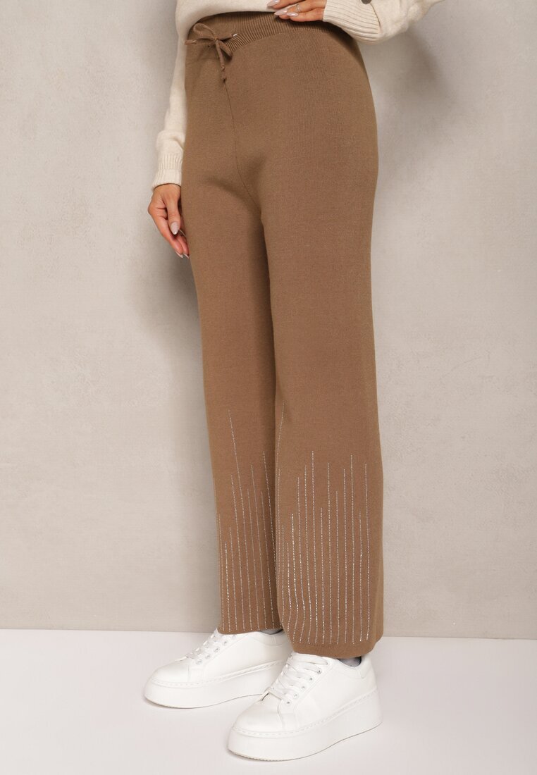 j&x Pantaloni Maro deschis cu croială largă Talie înaltă cu strasuri și elastic în talie Loreitha