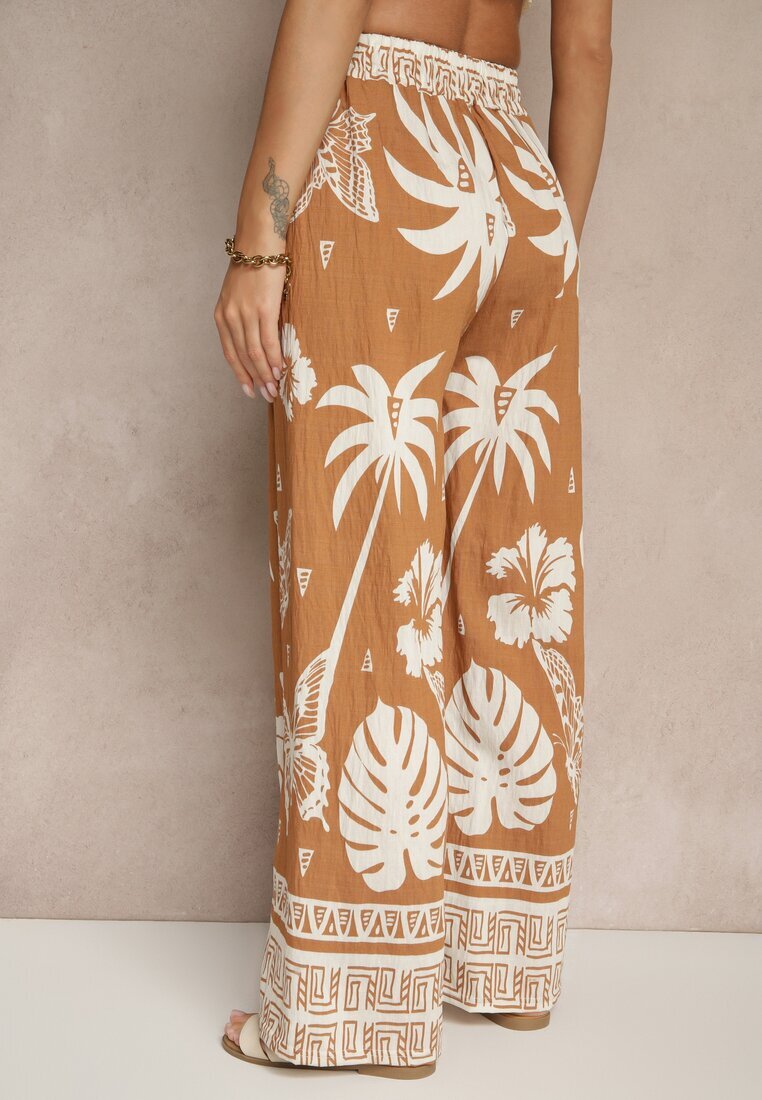 j&x Pantaloni Maro Largi cu bandă elastică în talie în Stil Boho Evirami