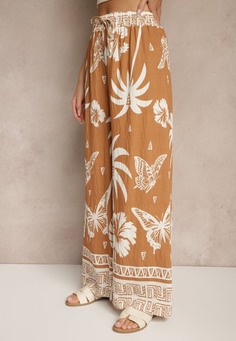 j&x Pantaloni Maro Largi cu bandă elastică în talie în Stil Boho Evirami