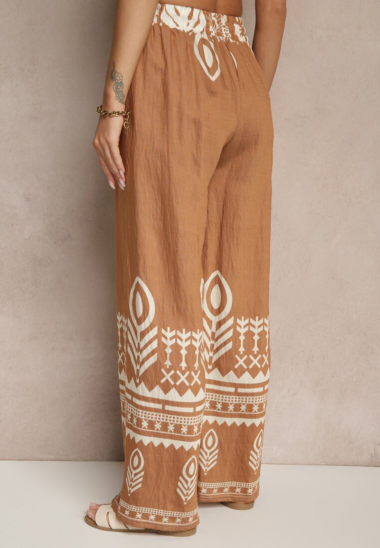 j&x Pantaloni Maro Largi din Viscoză cu Elastic în Talie Decorați cu Model Etnic Soleldi