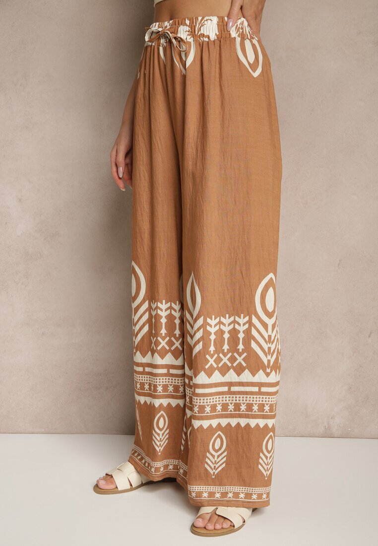 j&x Pantaloni Maro Largi din Viscoză cu Elastic în Talie Decorați cu Model Etnic Soleldi