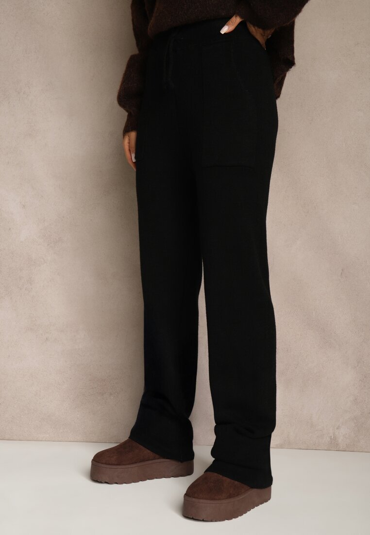 j&x Pantaloni Negri din Lână cu Șnur și Buzunare Decorative Moneressa