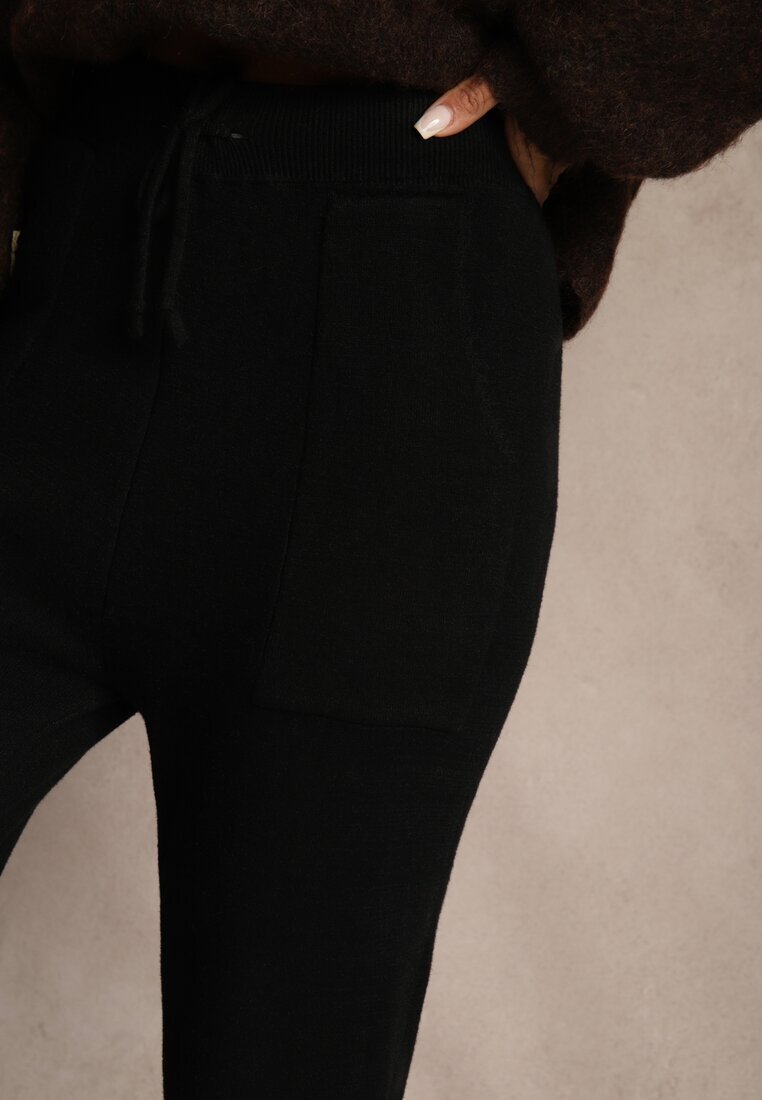 j&x Pantaloni Negri din Lână cu Șnur și Buzunare Decorative Moneressa