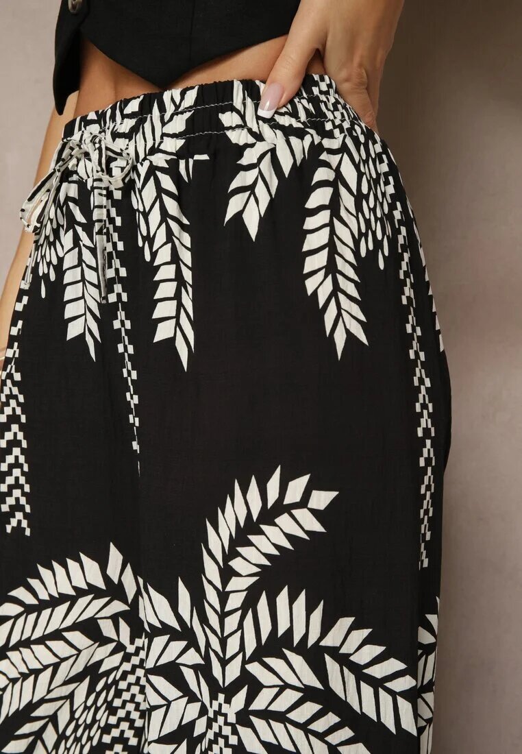 j&x Pantaloni Negri din Viscoză cu Croi Larg High Waist cu Palmieri Varritia