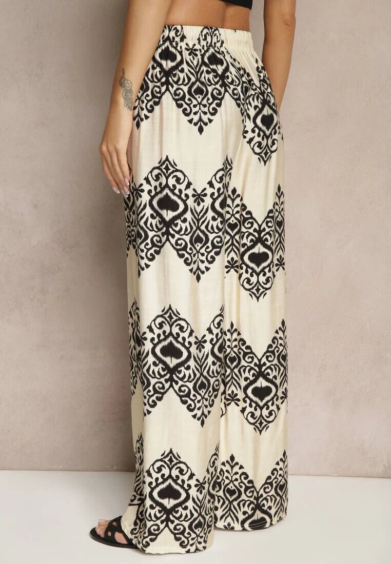 j&x Pantaloni Negri din Viscoză cu Croială Largă High Waist cu Model Boho Neolissea