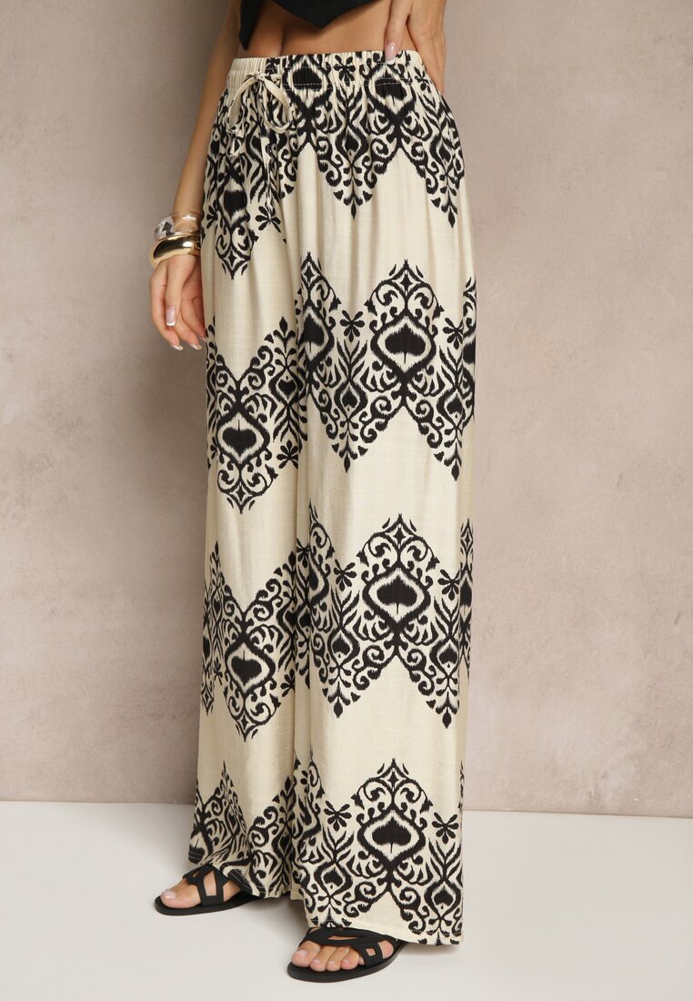 j&x Pantaloni Negri din Viscoză cu Croială Largă High Waist cu Model Boho Neolissea