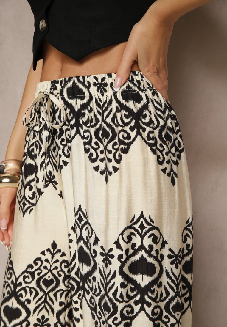 j&x Pantaloni Negri din Viscoză cu Croială Largă High Waist cu Model Boho Neolissea