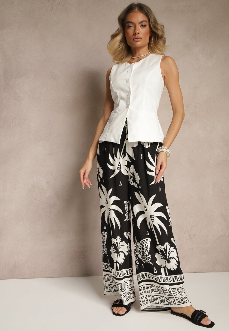 j&x Pantaloni negri largi cu elastic în talie stil Boho Evirami