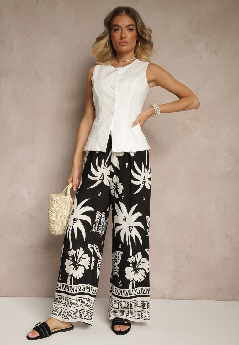 j&x Pantaloni negri largi cu elastic în talie stil Boho Evirami