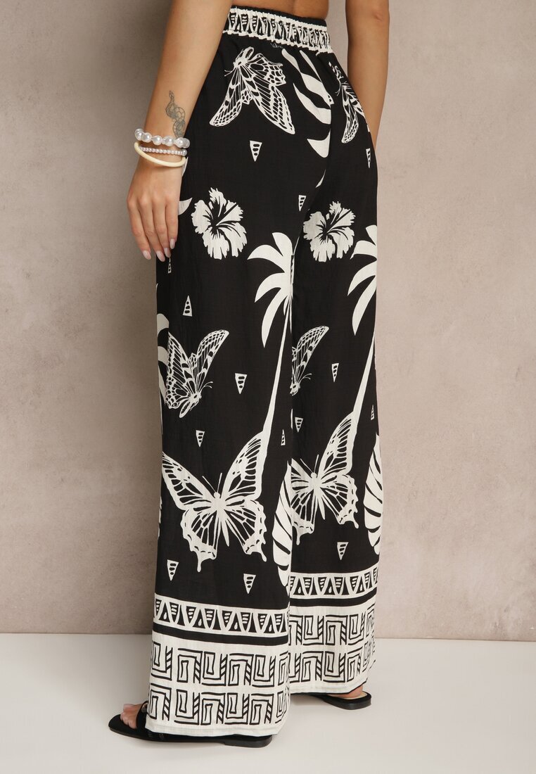 j&x Pantaloni negri largi cu elastic în talie stil Boho Evirami
