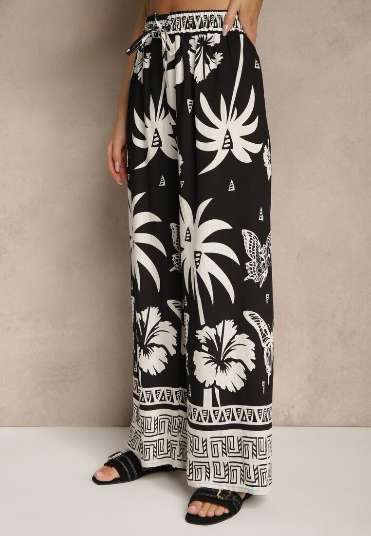 j&x Pantaloni negri largi cu elastic în talie stil Boho Evirami