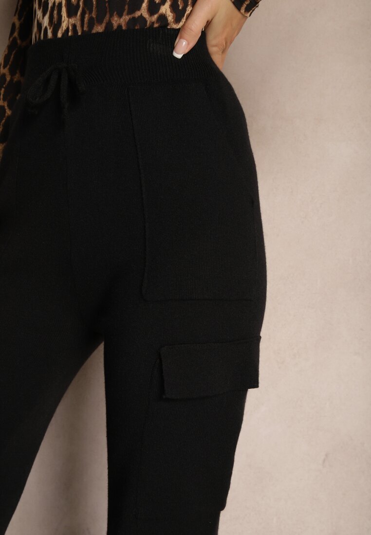 j&x Pantaloni Negri Largi Tricotați cu Talie Elastică și Buzunare Emithlera