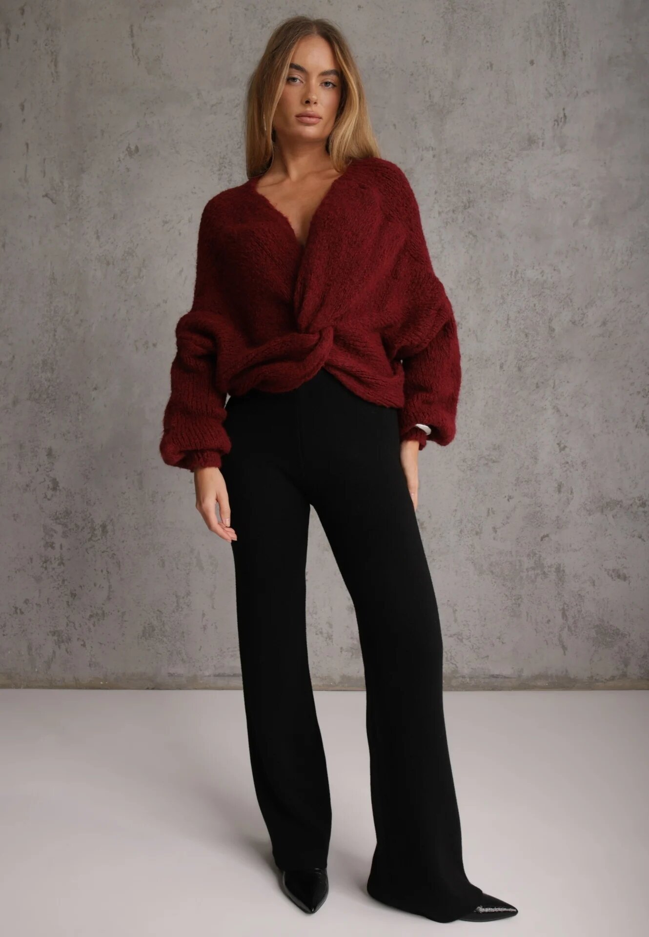 j&x Pantaloni negri tricotati Wide Leg călduroși Miosea