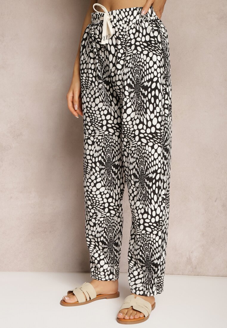 j&x Pantaloni Negru-Alb cu bandă elastică în talie și model mozaic Tleana