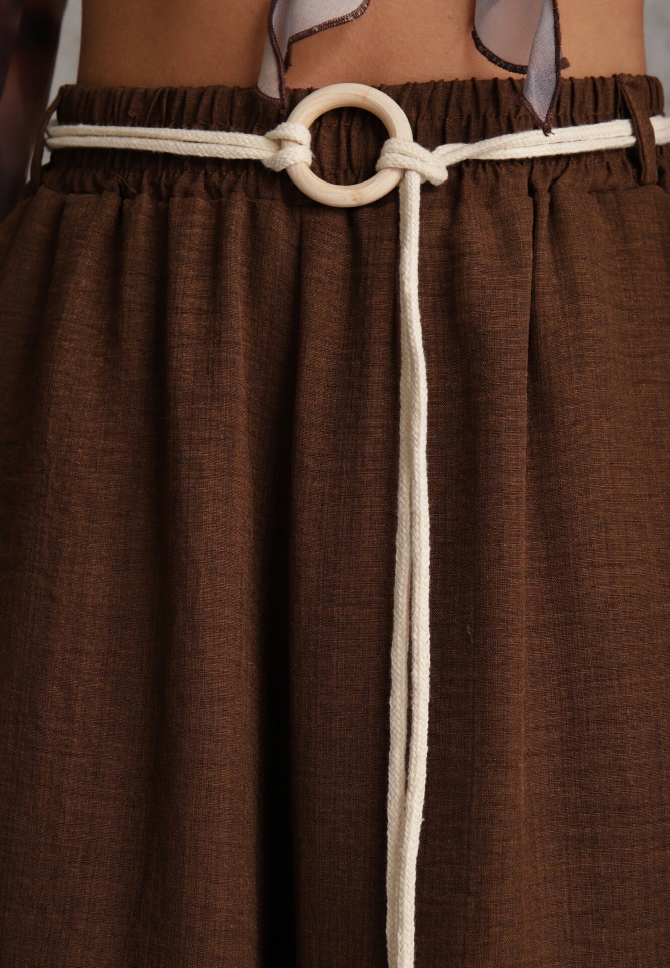 j&x Pantaloni palazzo din vâscoză cu talie înaltă decorați cu dungi și șnur Alemea Maro