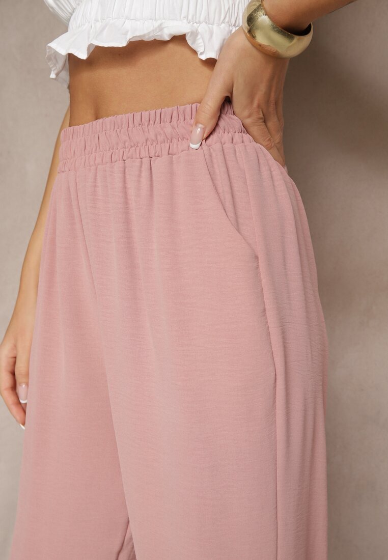 j&x Pantaloni roz cu bumbac croială largă talie înaltă Fanelithia