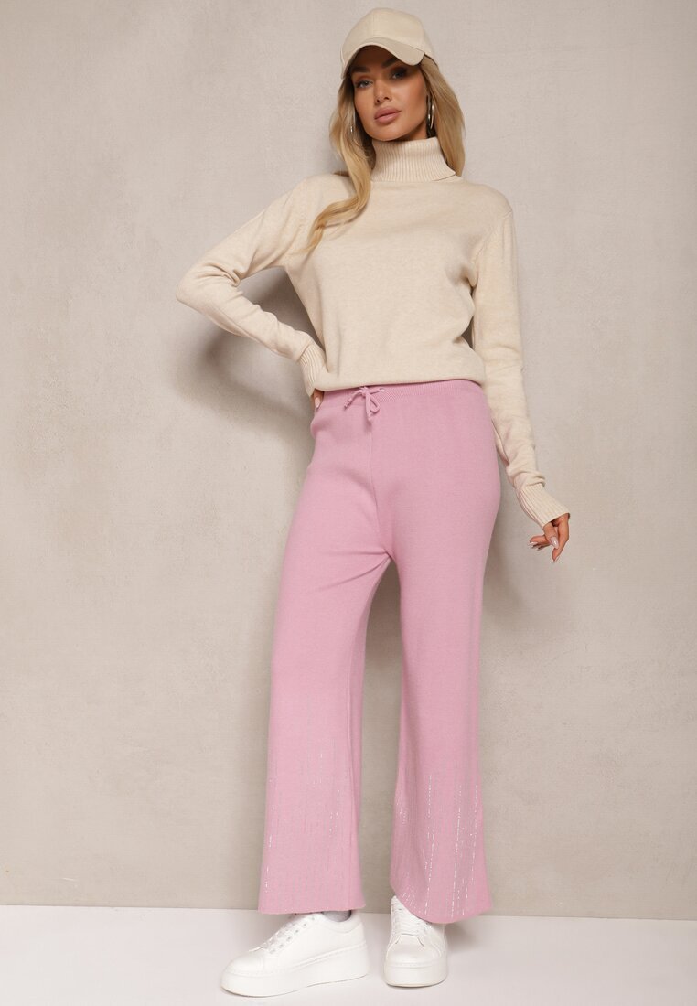 j&x Pantaloni roz cu croială largă High Waist cu zirconii și elastic în talie Loreitha
