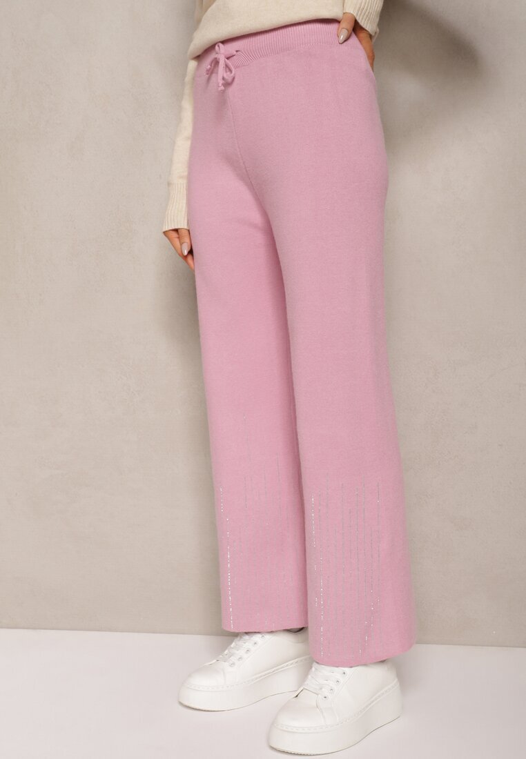 j&x Pantaloni roz cu croială largă High Waist cu zirconii și elastic în talie Loreitha