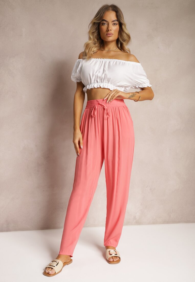 j&x Pantaloni Roz De Viscoză cu elastic în talie și cu picior conic Sumipaku