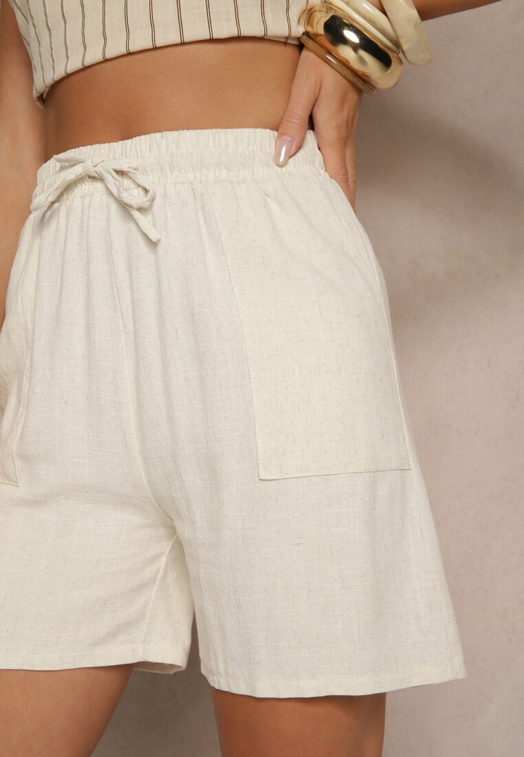 j&x Pantaloni scurți Bermuda Bej din Vâscoză cu Talie Înaltă și In Dorotella