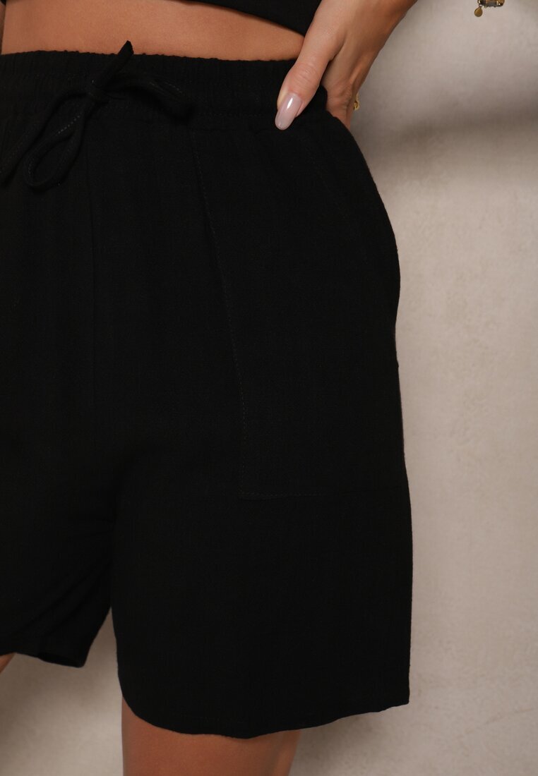 j&x Pantaloni scurți Bermude Negre din Viscoză cu Talie Înaltă cu In Dorotella