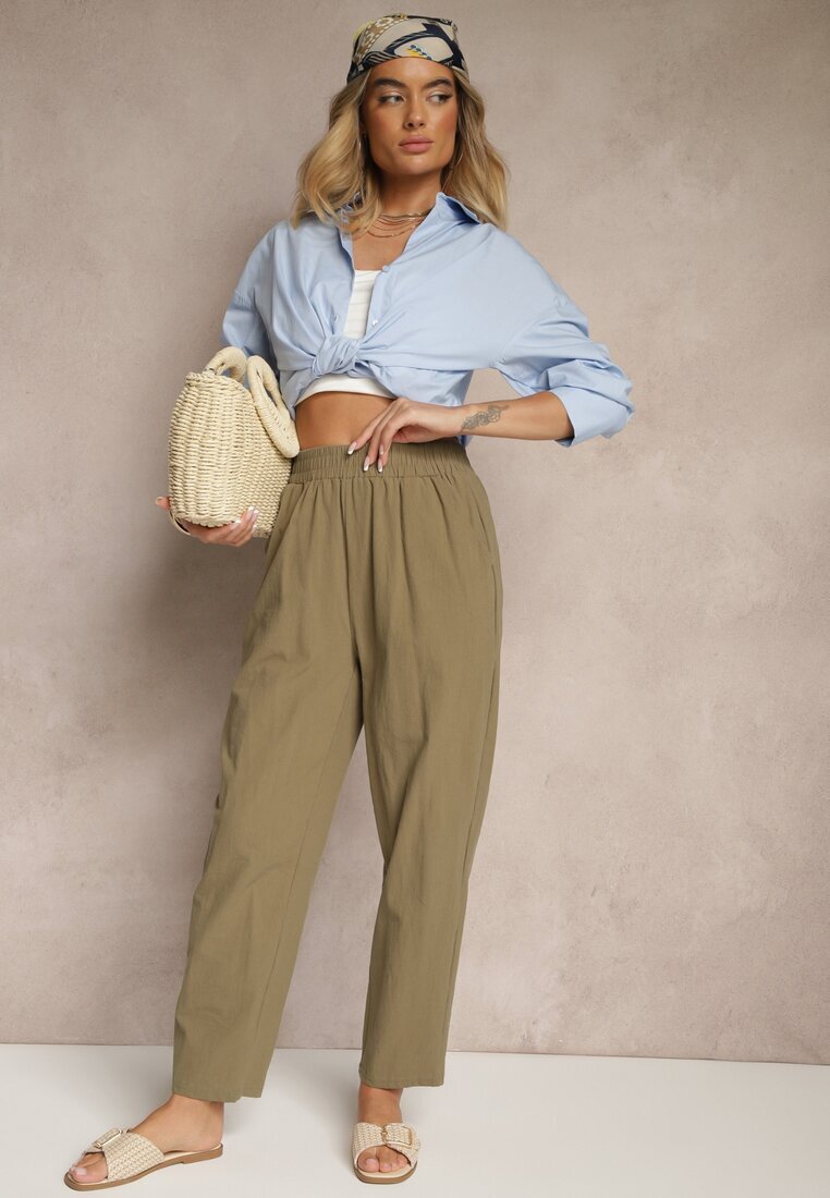 j&x Pantaloni Verde închis din Bumbac High Waist Sonirea