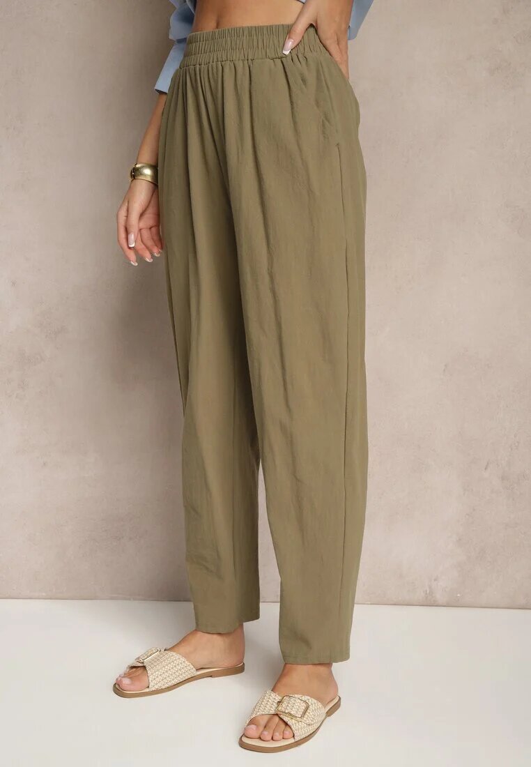 j&x Pantaloni Verde închis din Bumbac High Waist Sonirea