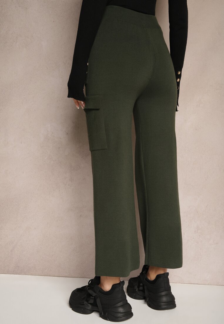 j&x Pantaloni verde închis largi tricotați cu elastic în talie și buzunare Emithlera
