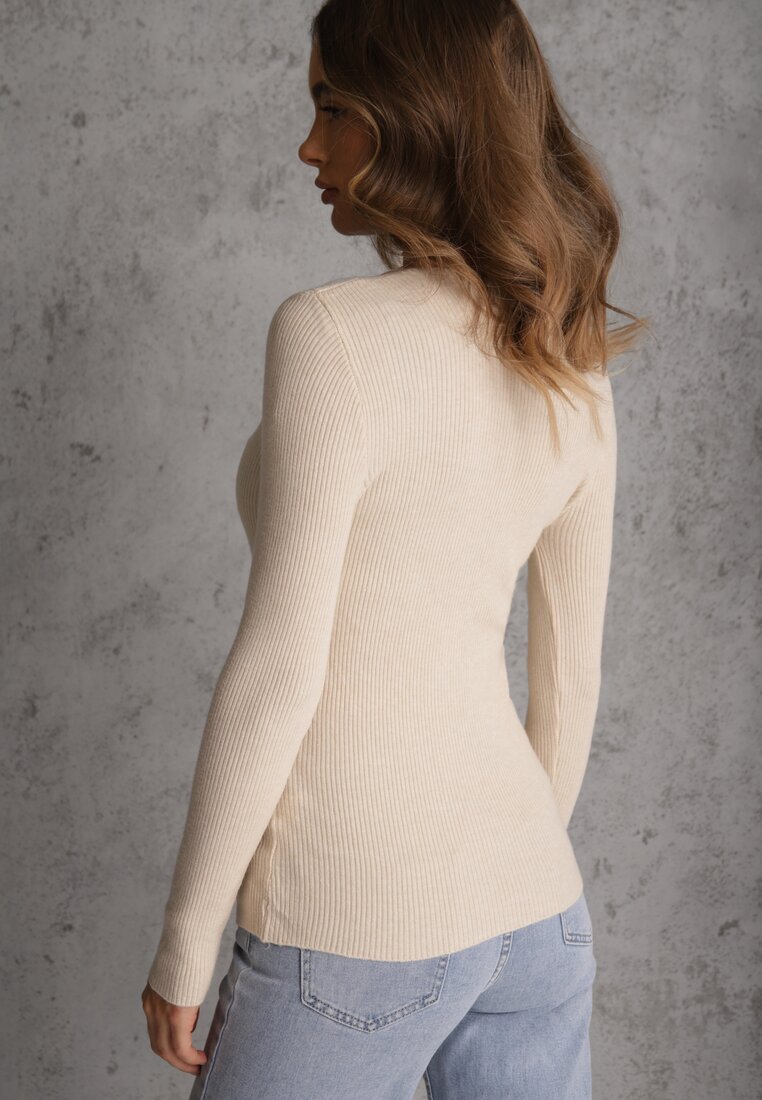 j&x Pulover Bej deschis cu bumbac din tricot reiat Reisaria