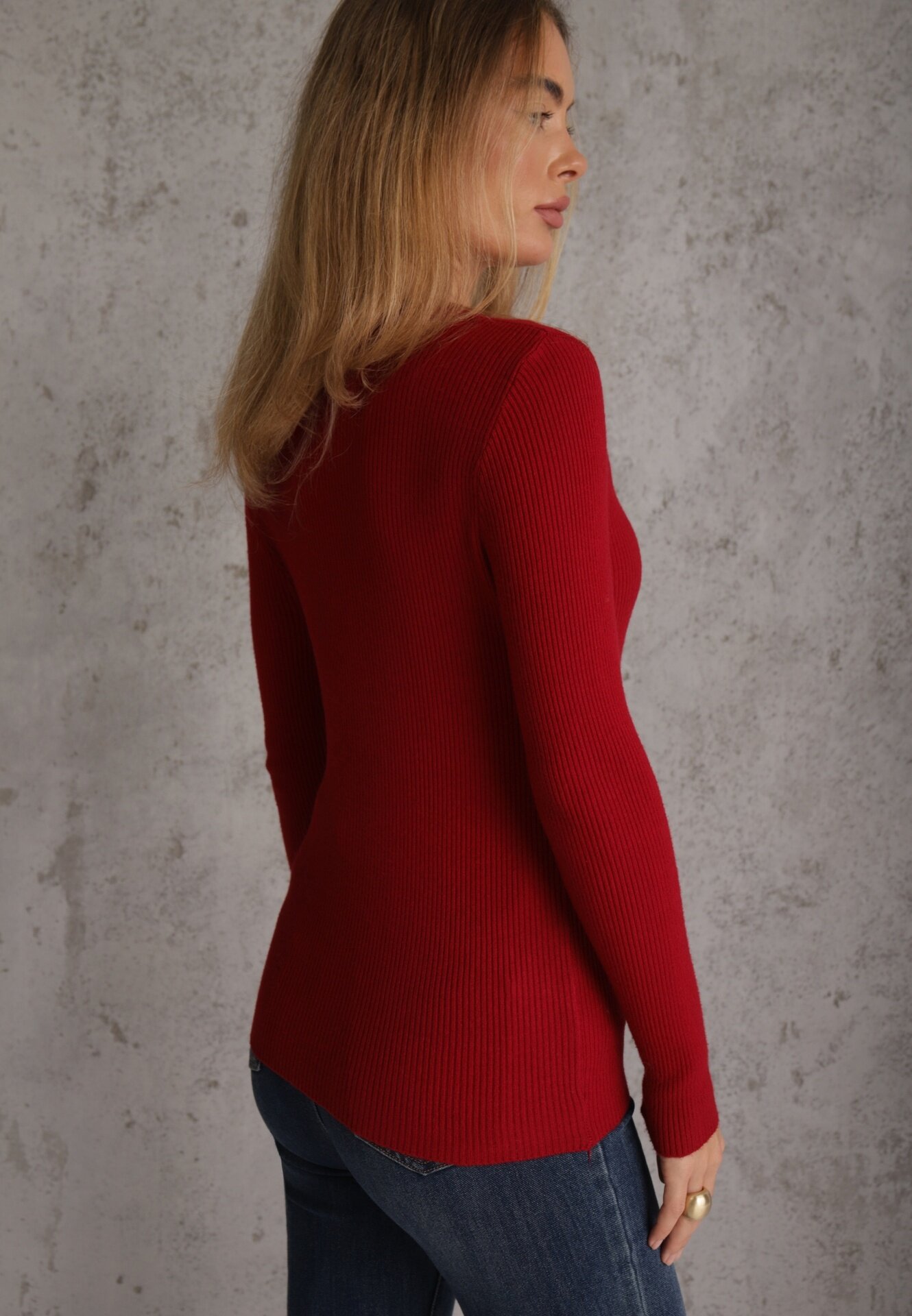 j&x Pulover Bordo din bumbac cu tricot reiat Reisaria