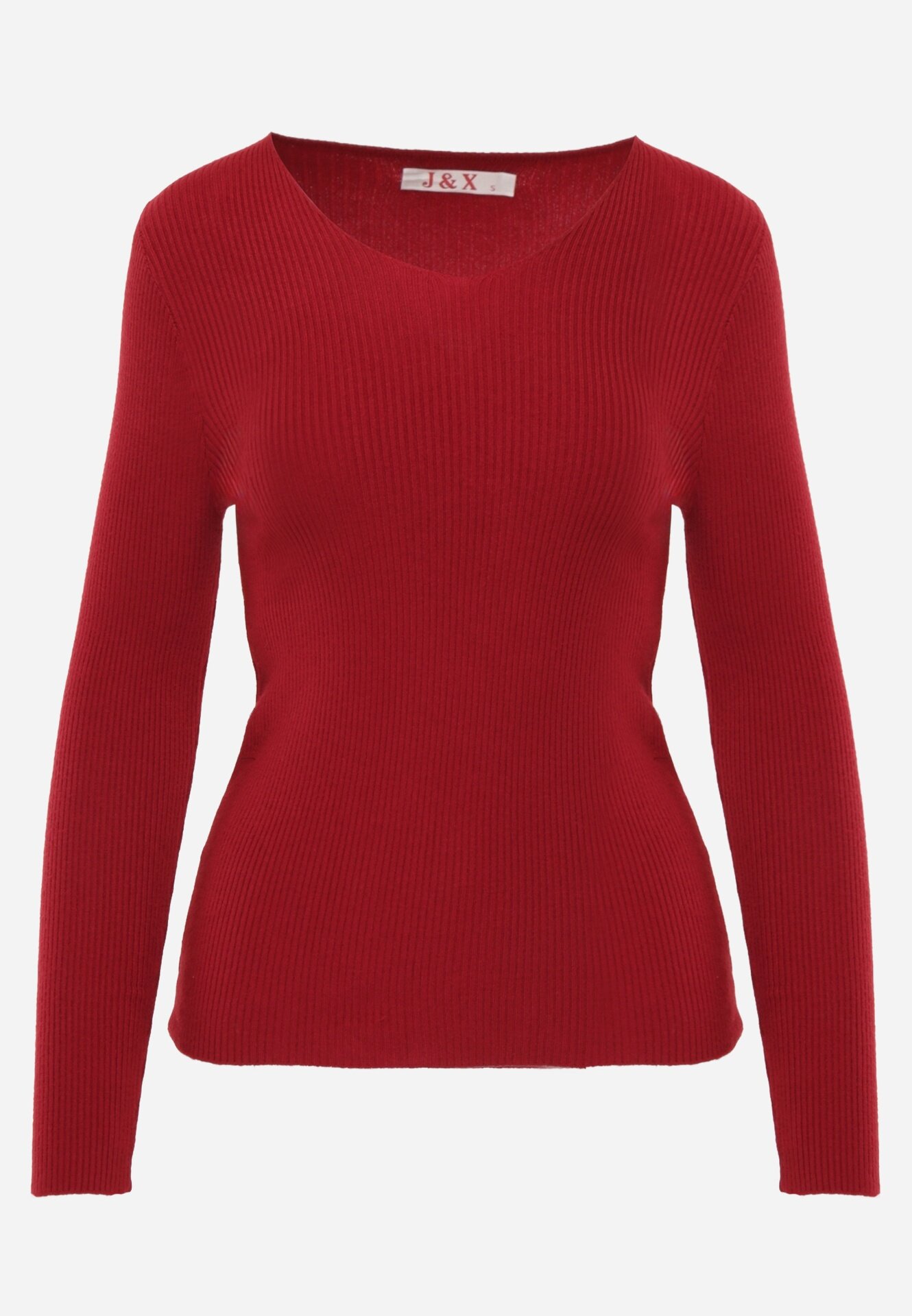 j&x Pulover Bordo din bumbac cu tricot reiat Reisaria