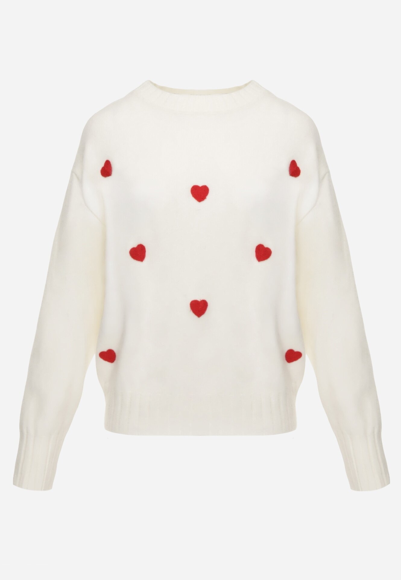 j&x Pulover casual cu lână și bumbac cu broderii de inimioare în față Veroni Bej deschis