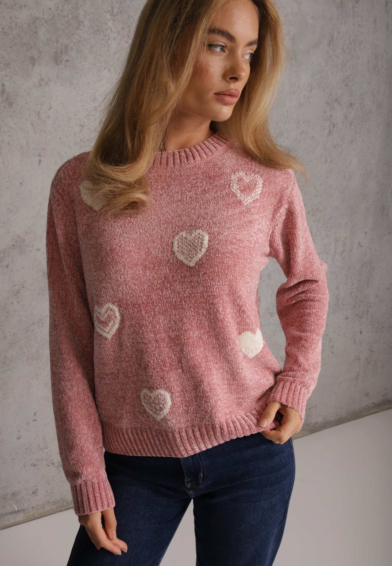 j&x Pulover cu bumbac și inimioare Veliko Roz