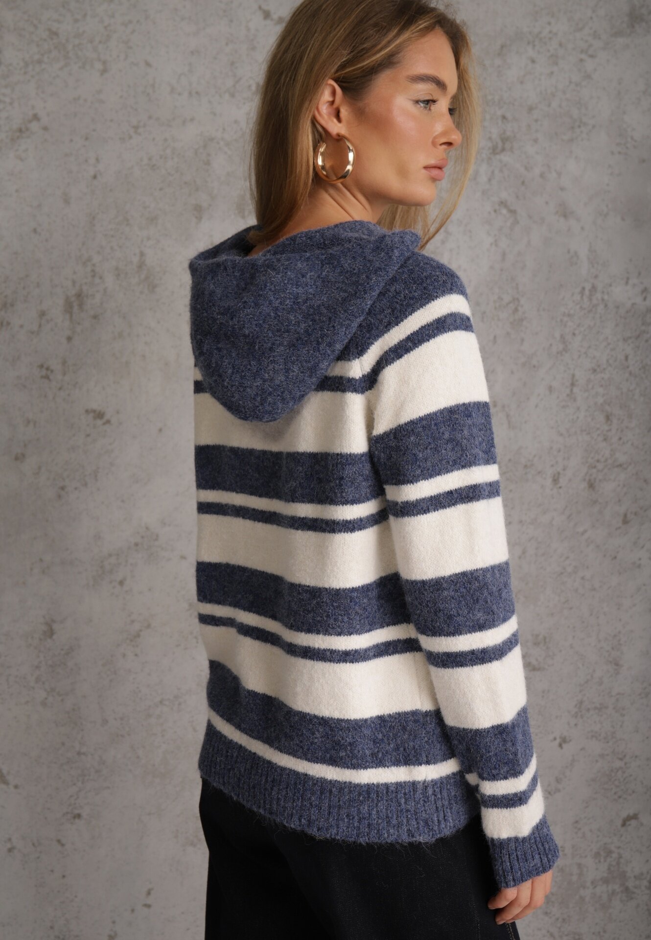 j&x Pulover cu glugă din tricot cu lână și bumbac Edelmi Albastru