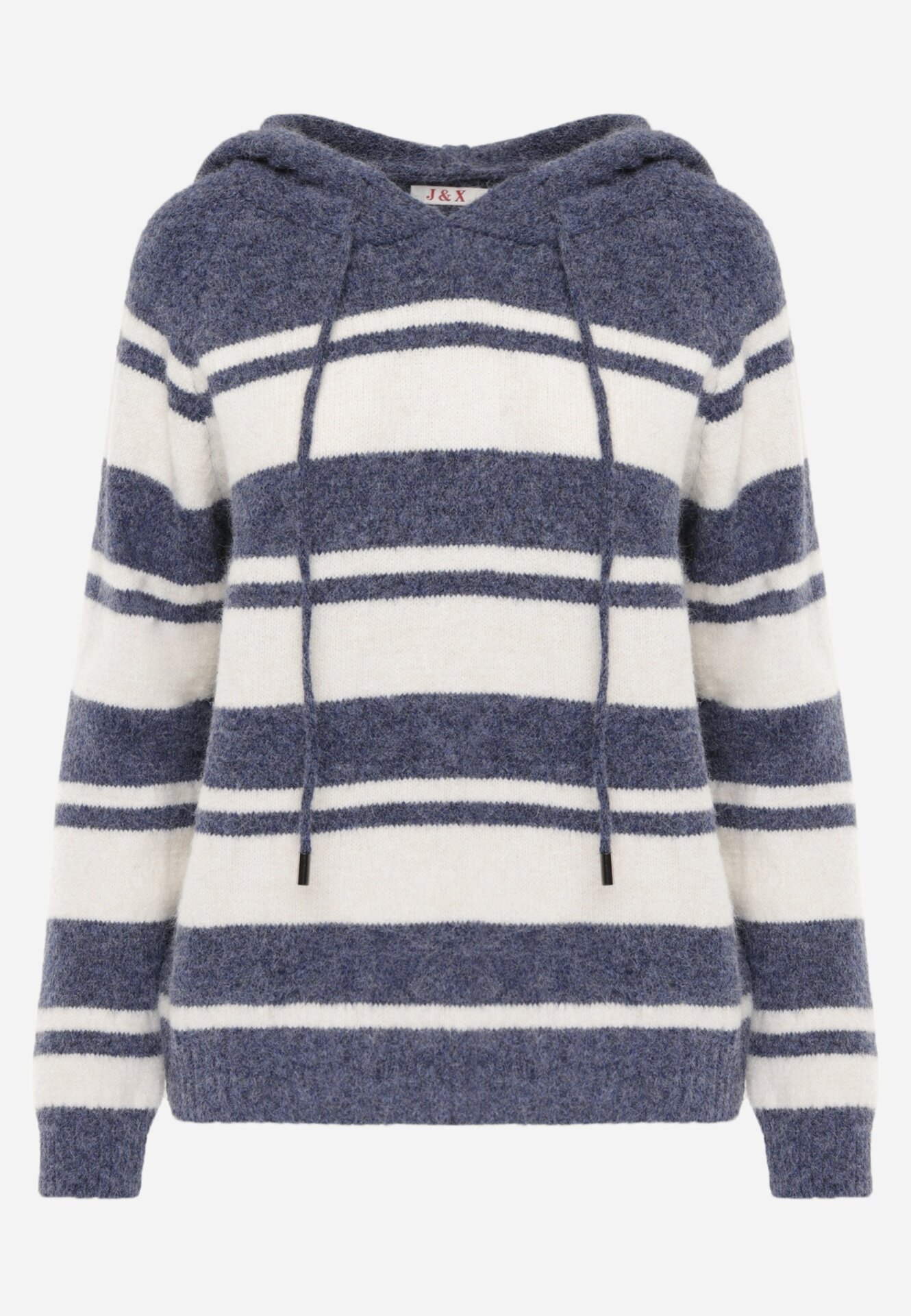 j&x Pulover cu glugă din tricot cu lână și bumbac Edelmi Albastru